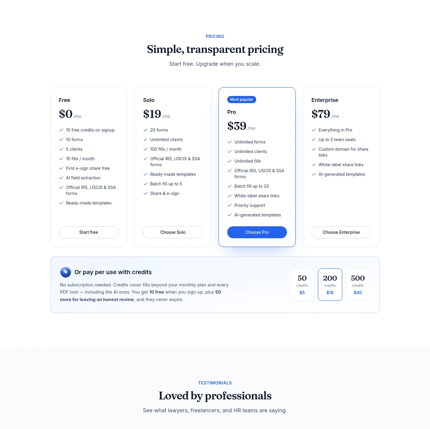 getfilly.app Pricing section