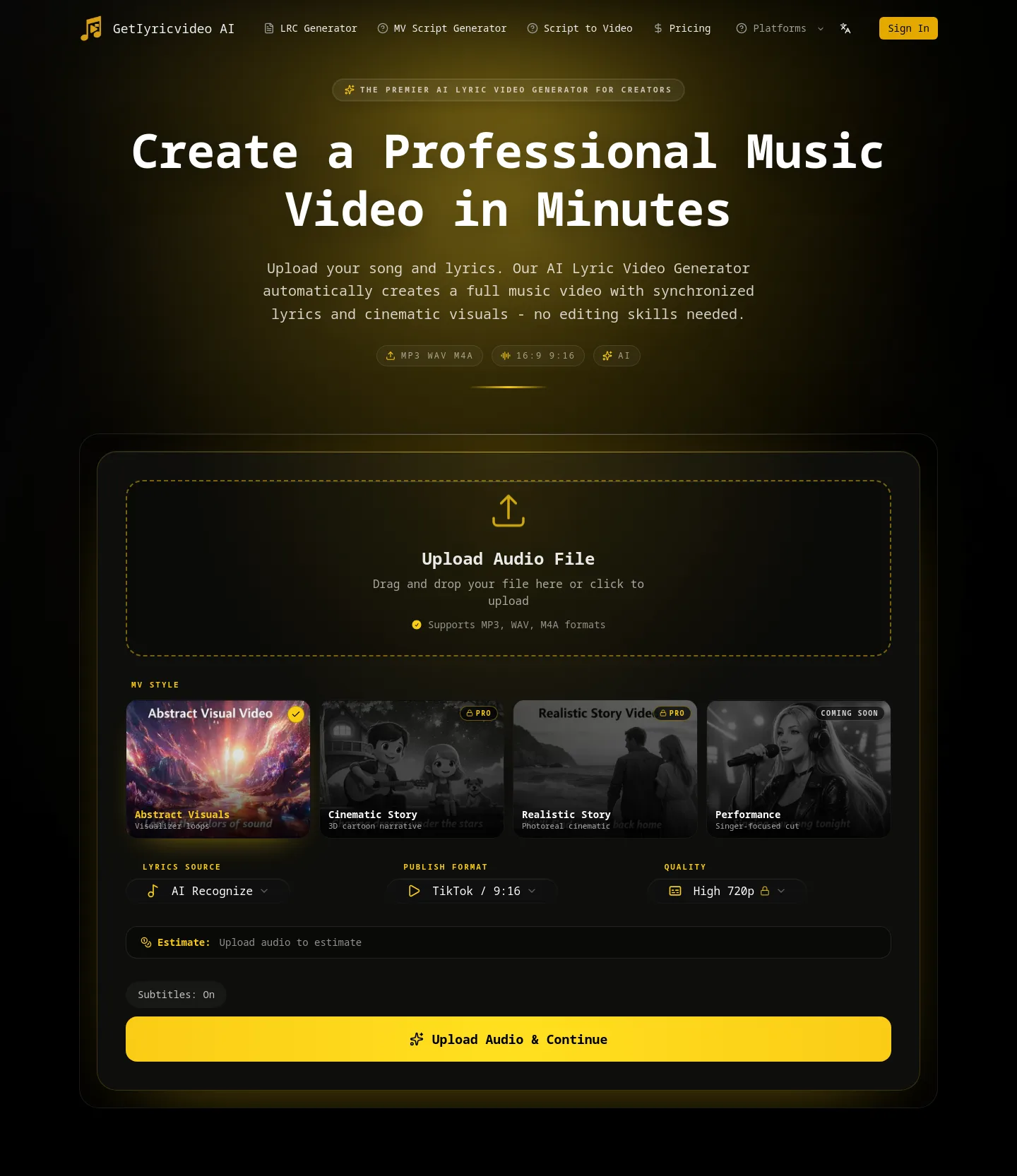getlyricvideo.com — a measured funnel