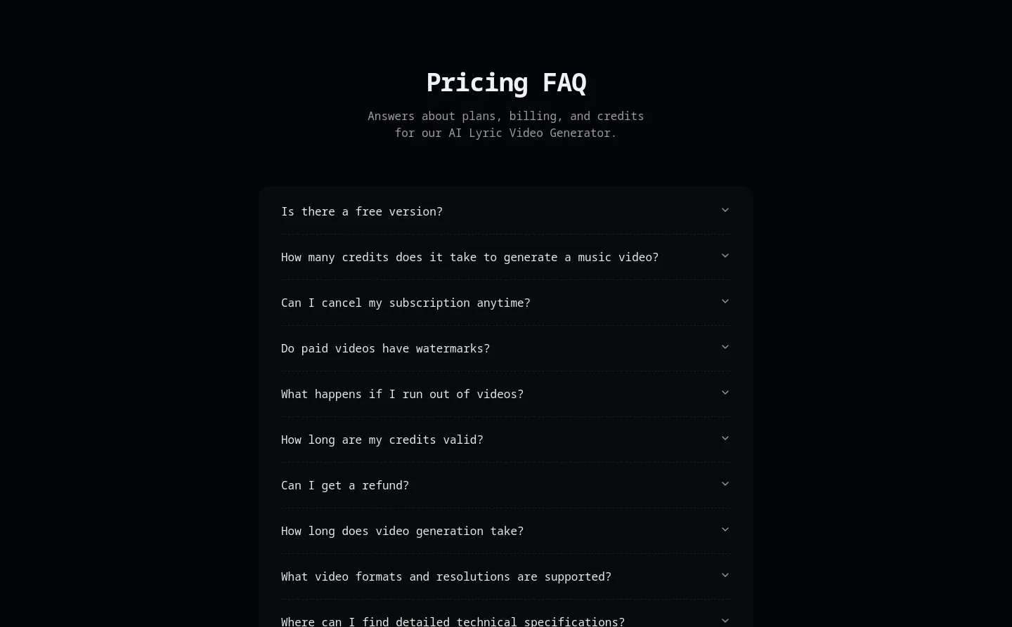 getlyricvideo.com FAQ section