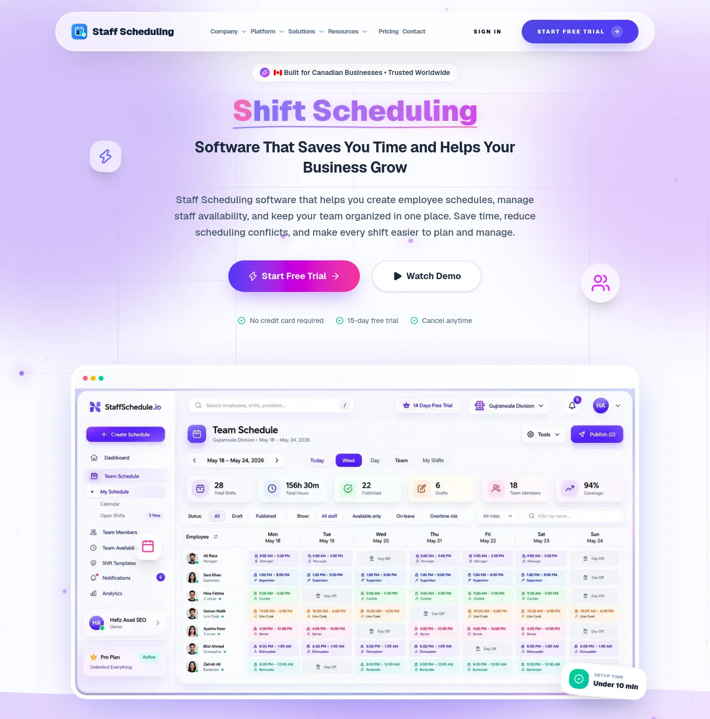 getstaffscheduling.ca — a real The Trust Wall page