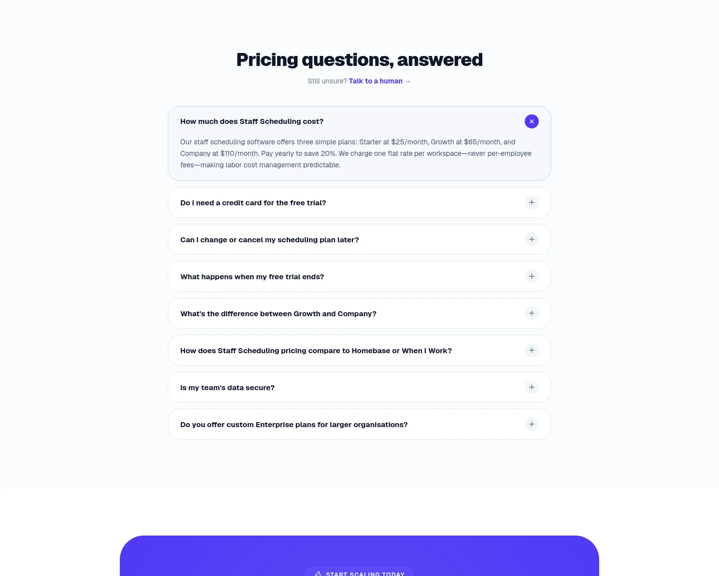 getstaffscheduling.ca — a real FAQ section