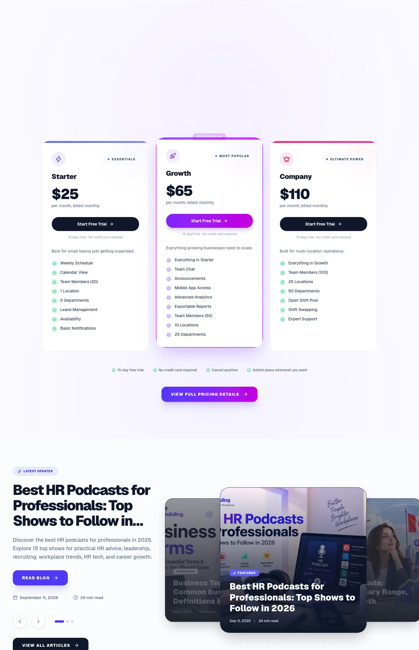 getstaffscheduling.ca — Pricing