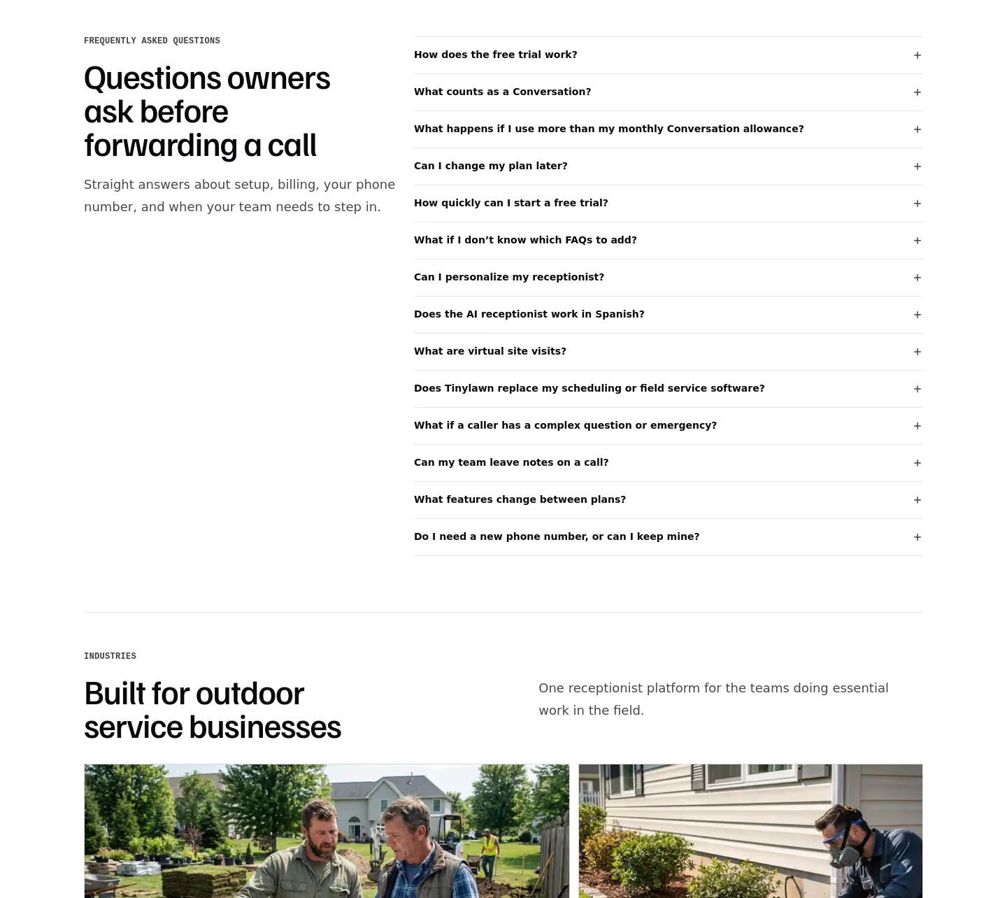 gettinylawn.com FAQ section