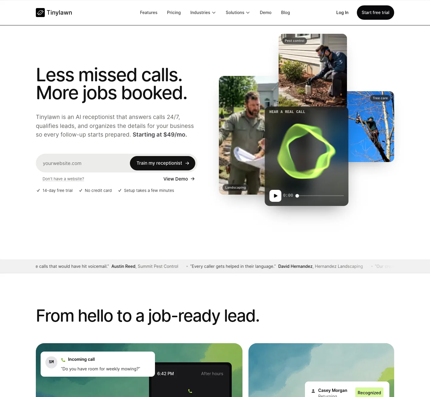 gettinylawn.com — a measured funnel