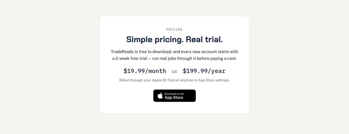gettradereadyapp.com — Pricing