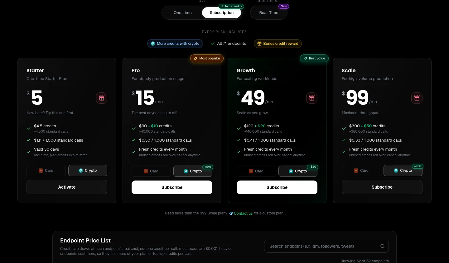 getxapi.com — a real Pricing section