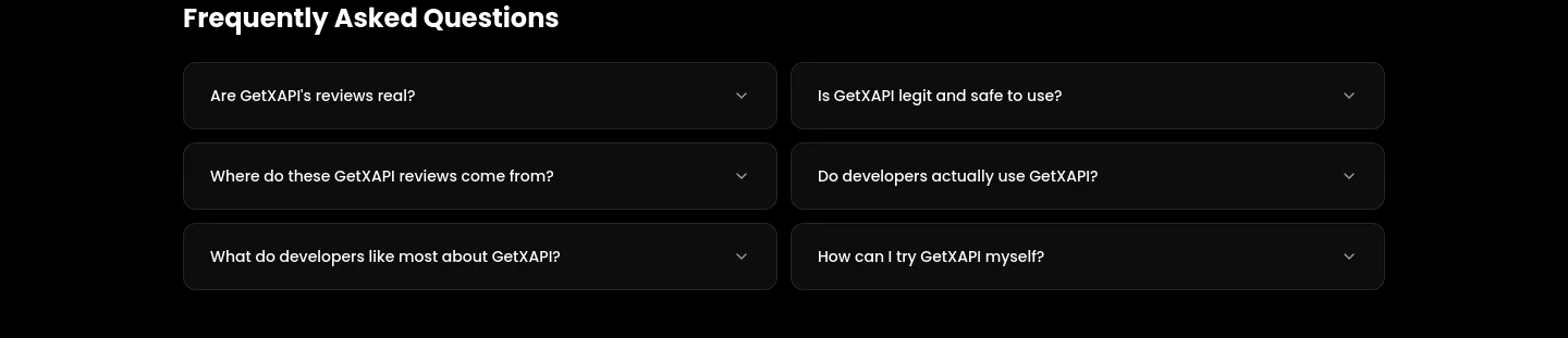 getxapi.com — a real FAQ section
