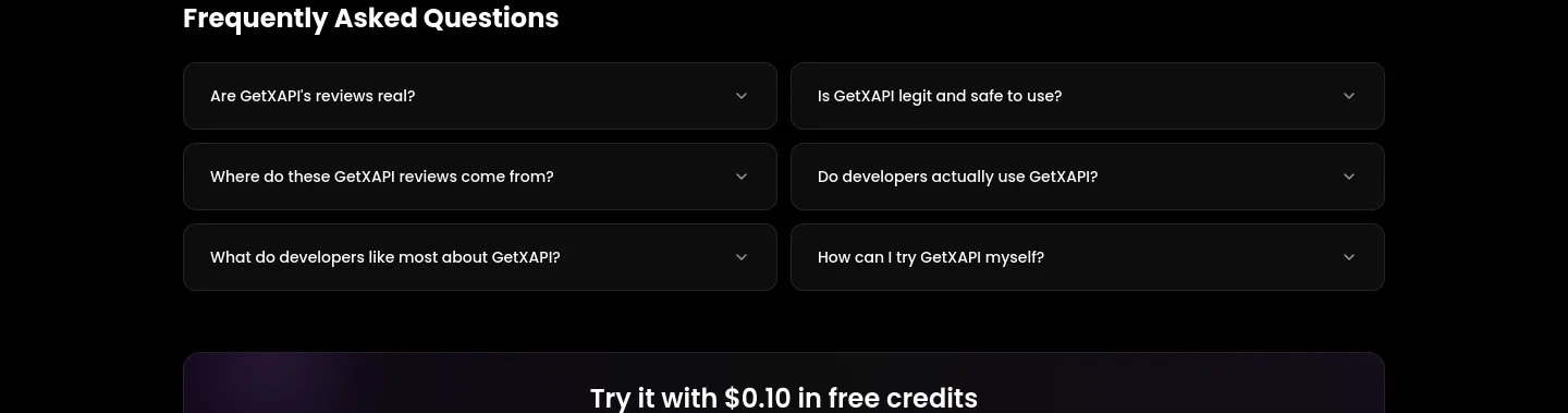 getxapi.com — a real FAQ section