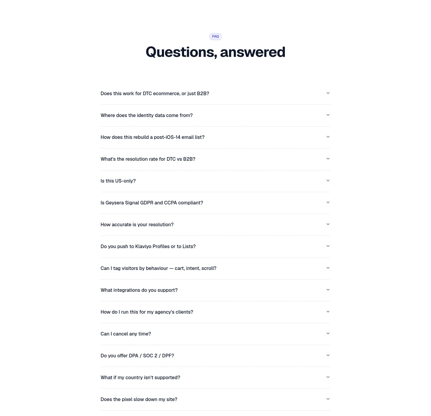 geysera.com FAQ section