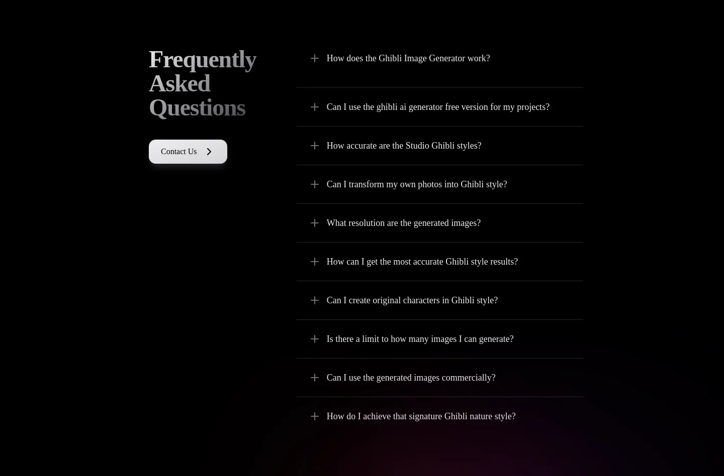 ghibliimagegenerator.com FAQ section