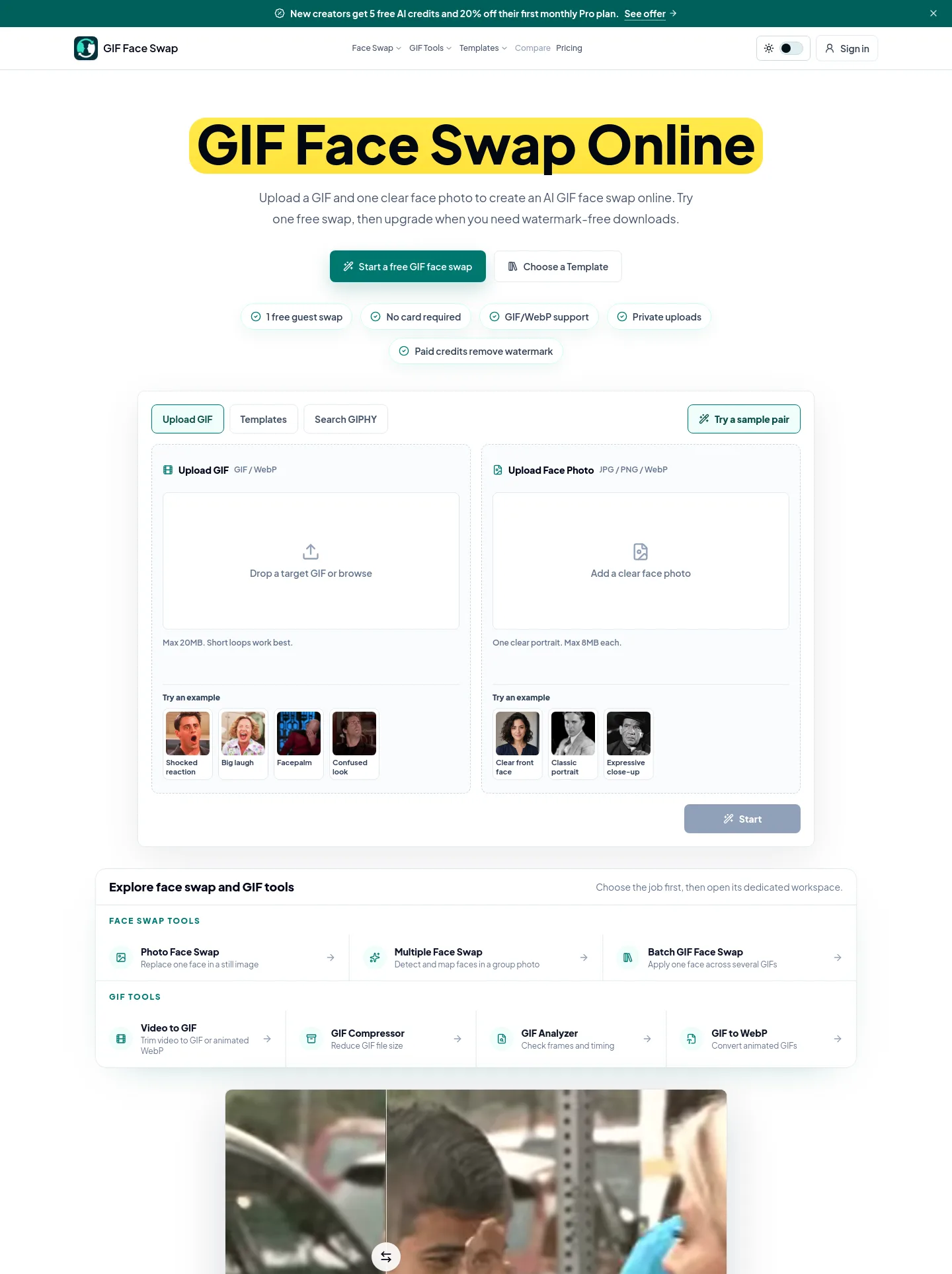 giffaceswap.org — a measured funnel