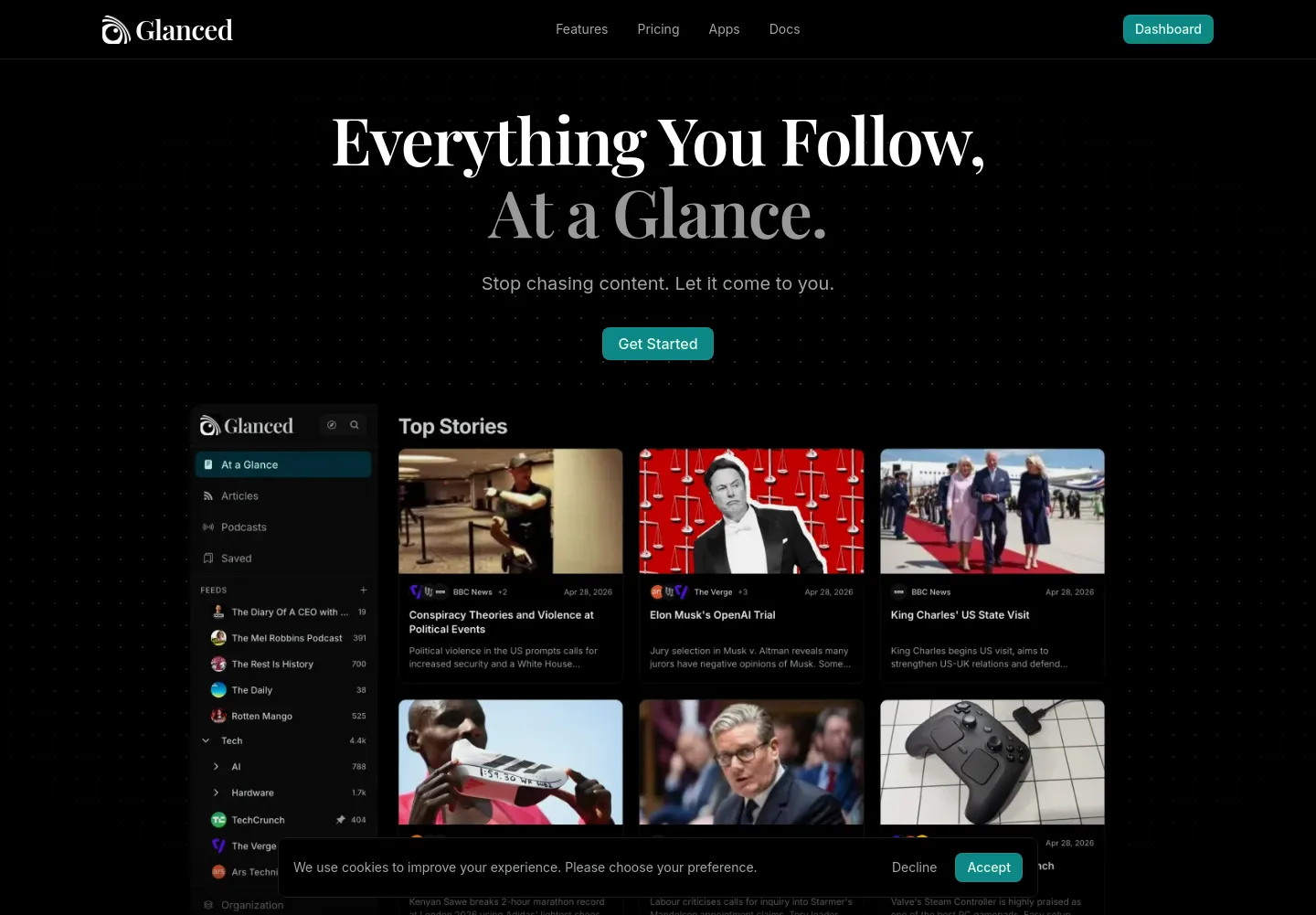glanced.io — a measured funnel