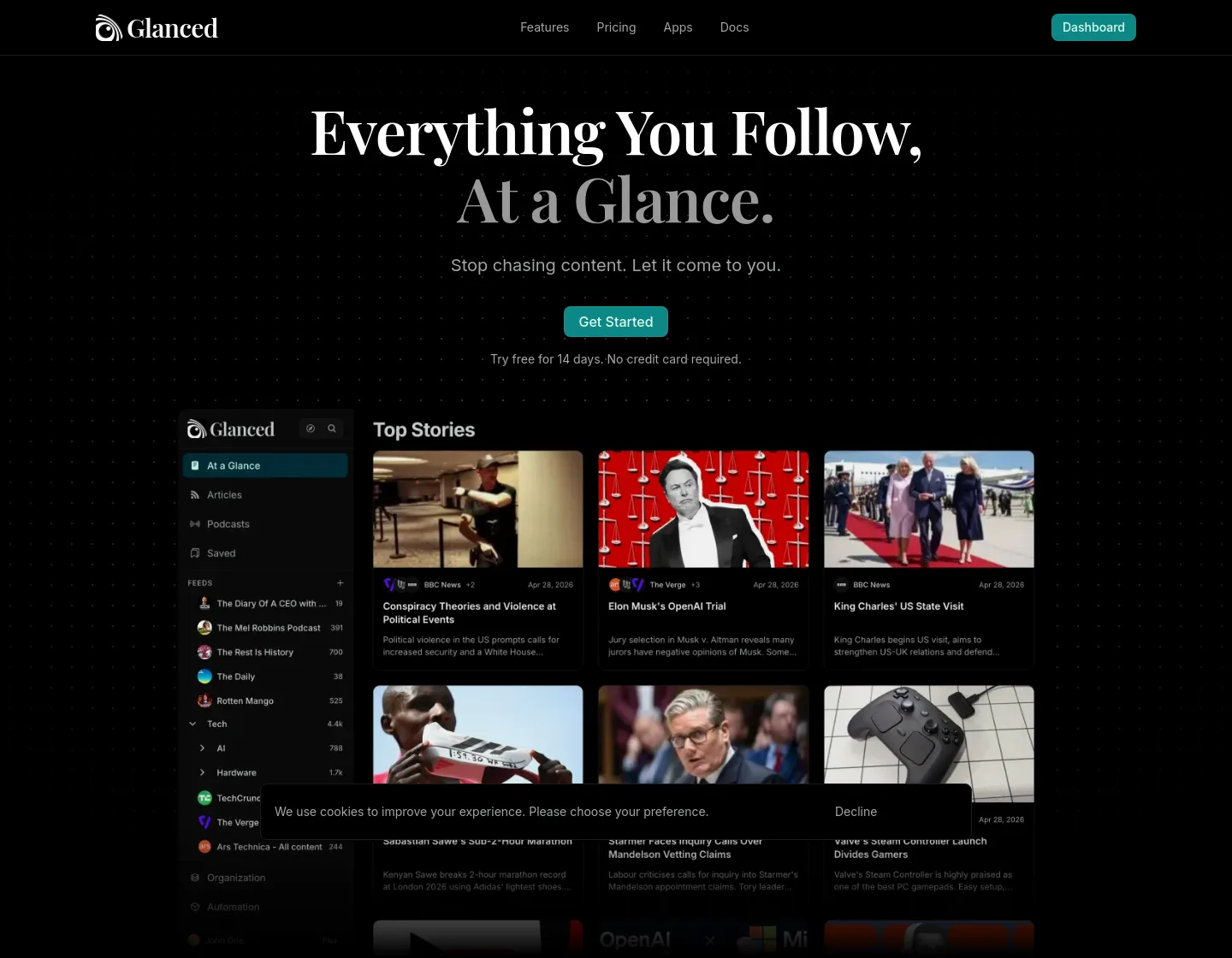 glanced.io — Hero