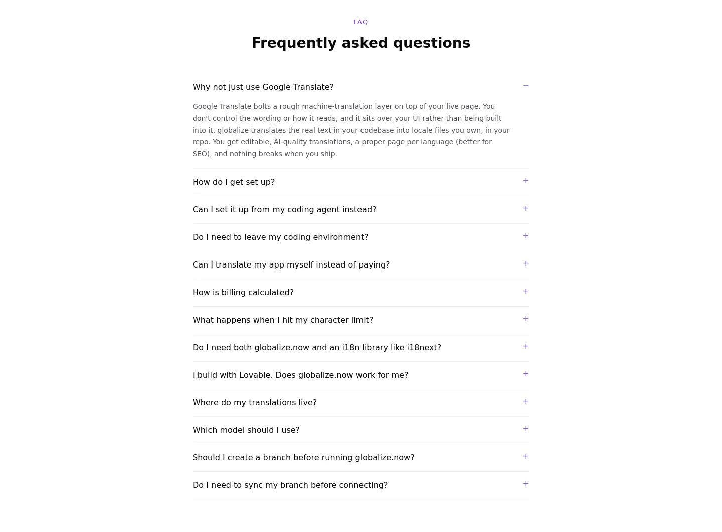 globalize.now FAQ section