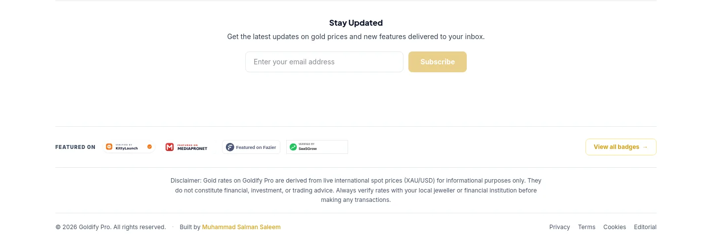 goldify.pro Email Capture section