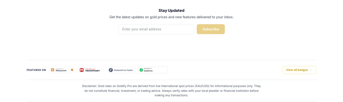 goldify.pro Email Capture section