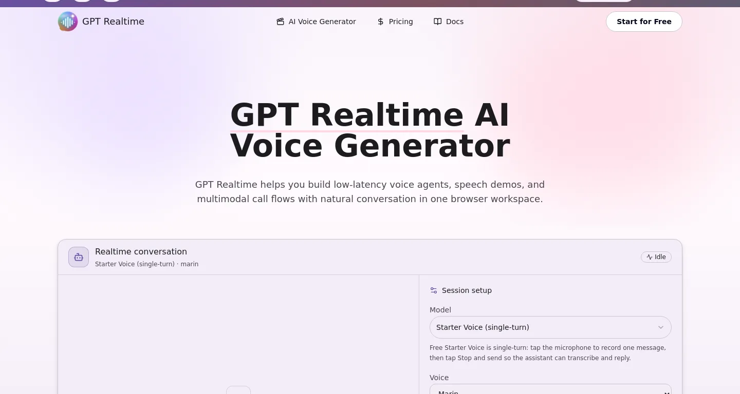 gpt-realtime.ai Hero section