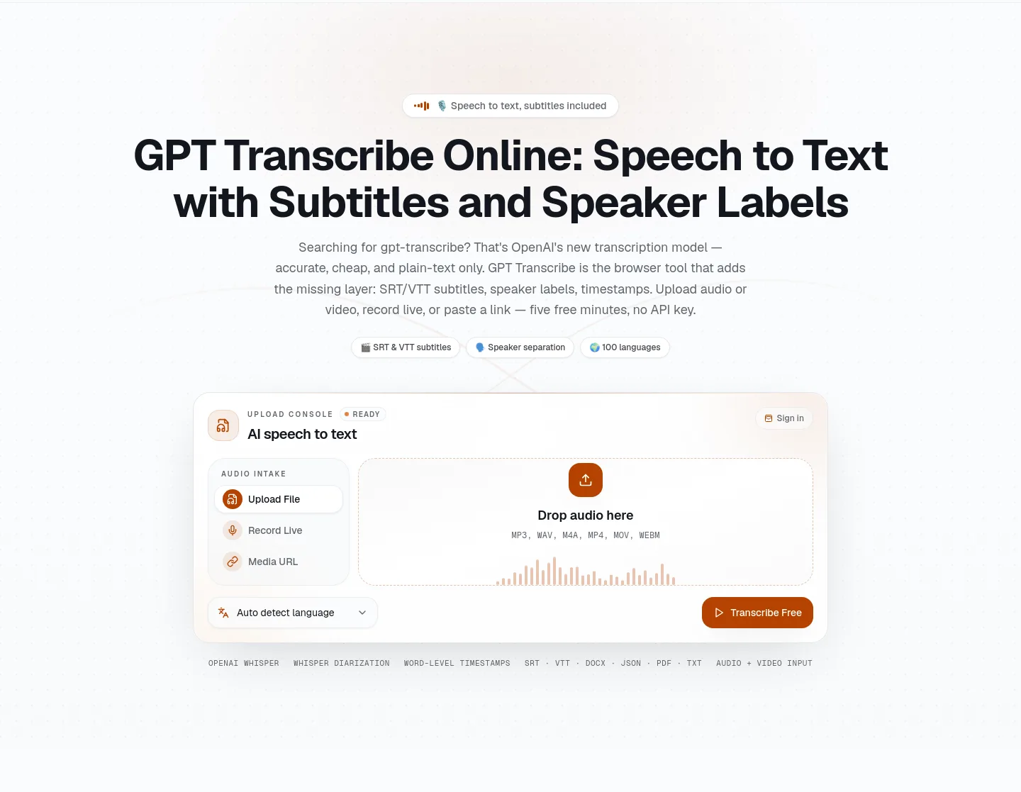 gpt-transcribe.org — Hero