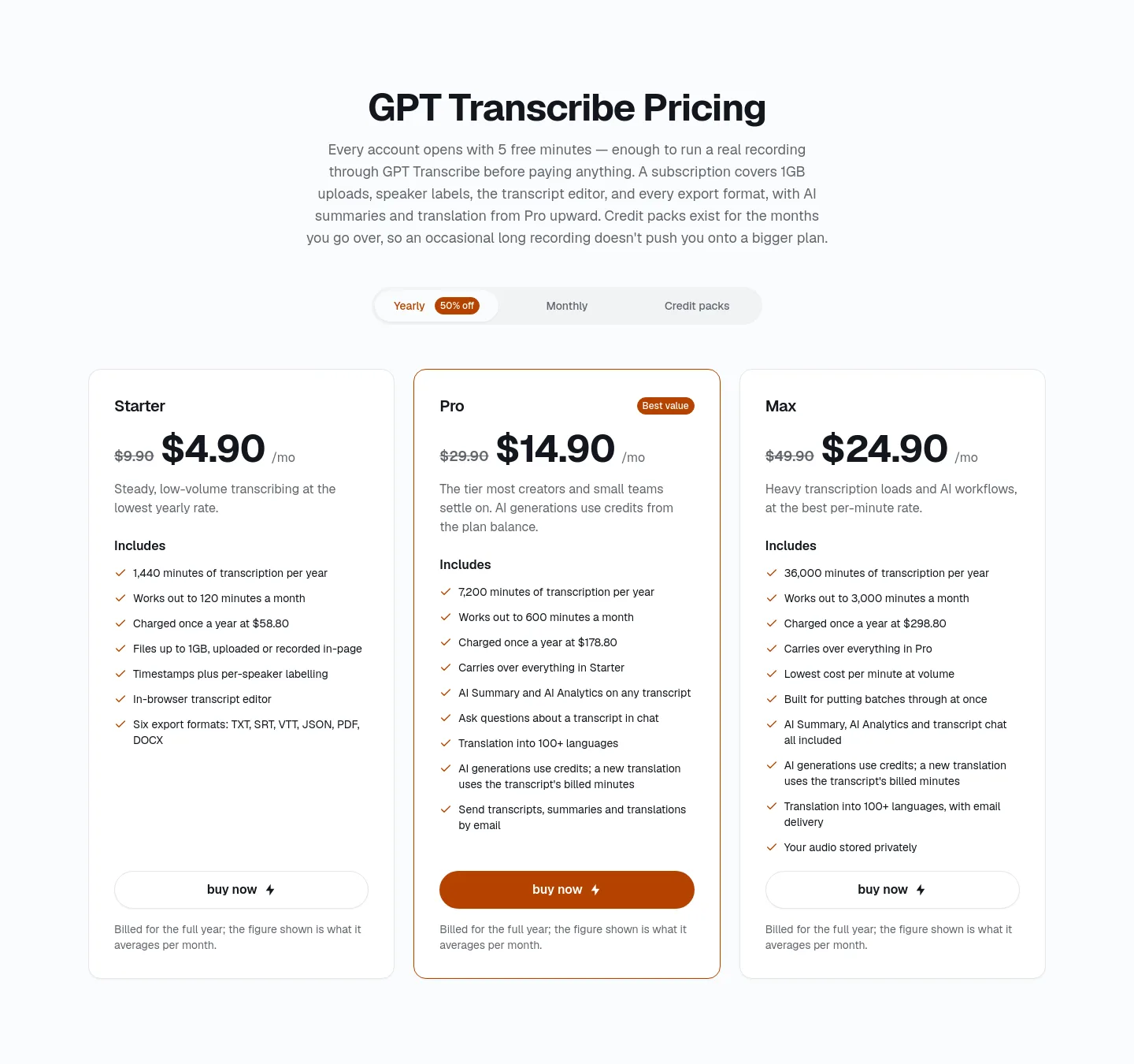 gpt-transcribe.org — Pricing