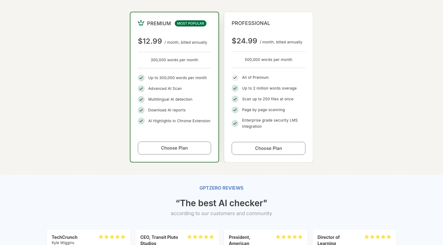 gptzero.me — Pricing