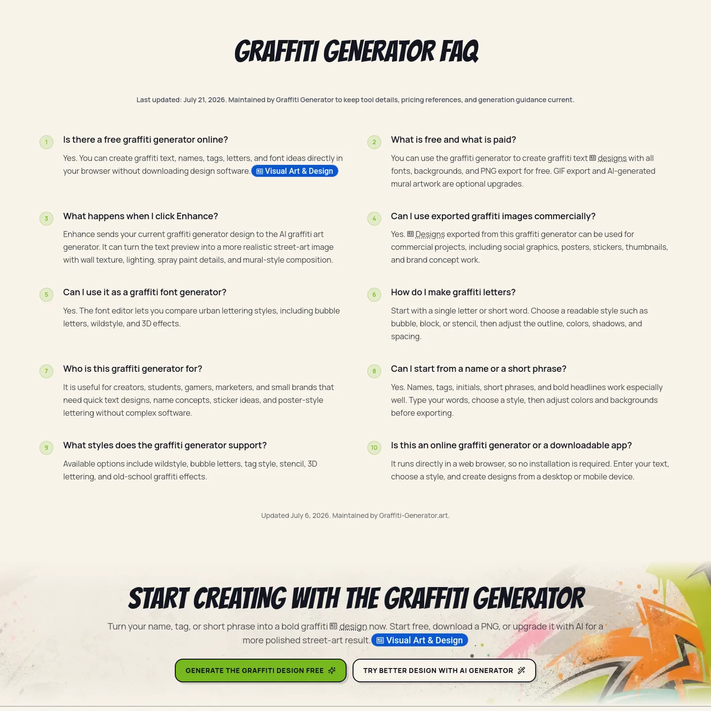 graffiti-generator.art FAQ section