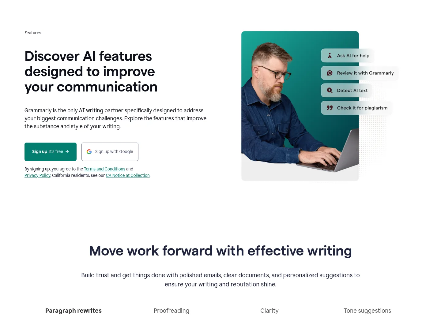 grammarly.com Hero section