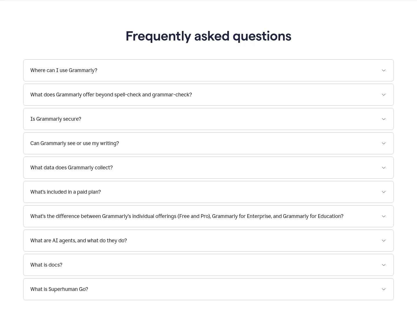 grammarly.com FAQ section