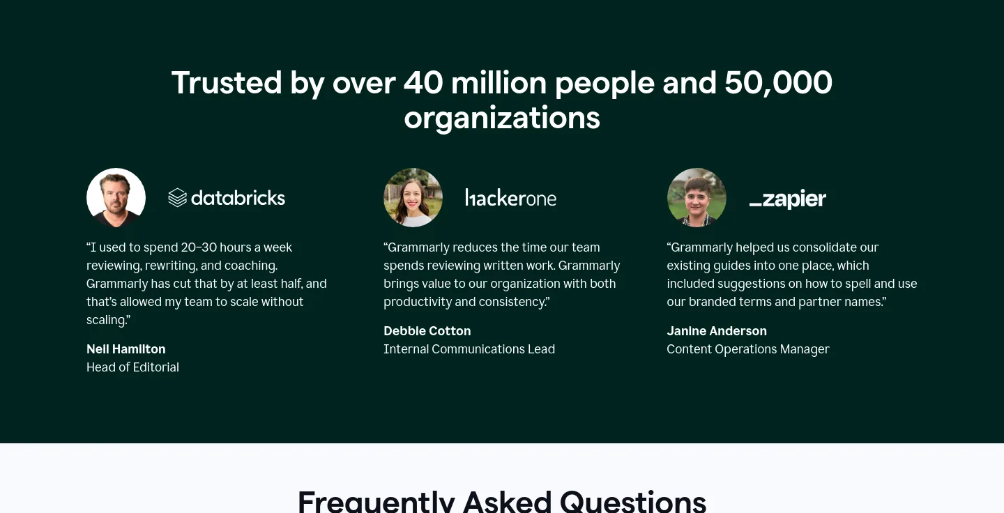grammarly.com — a real Logo Wall section