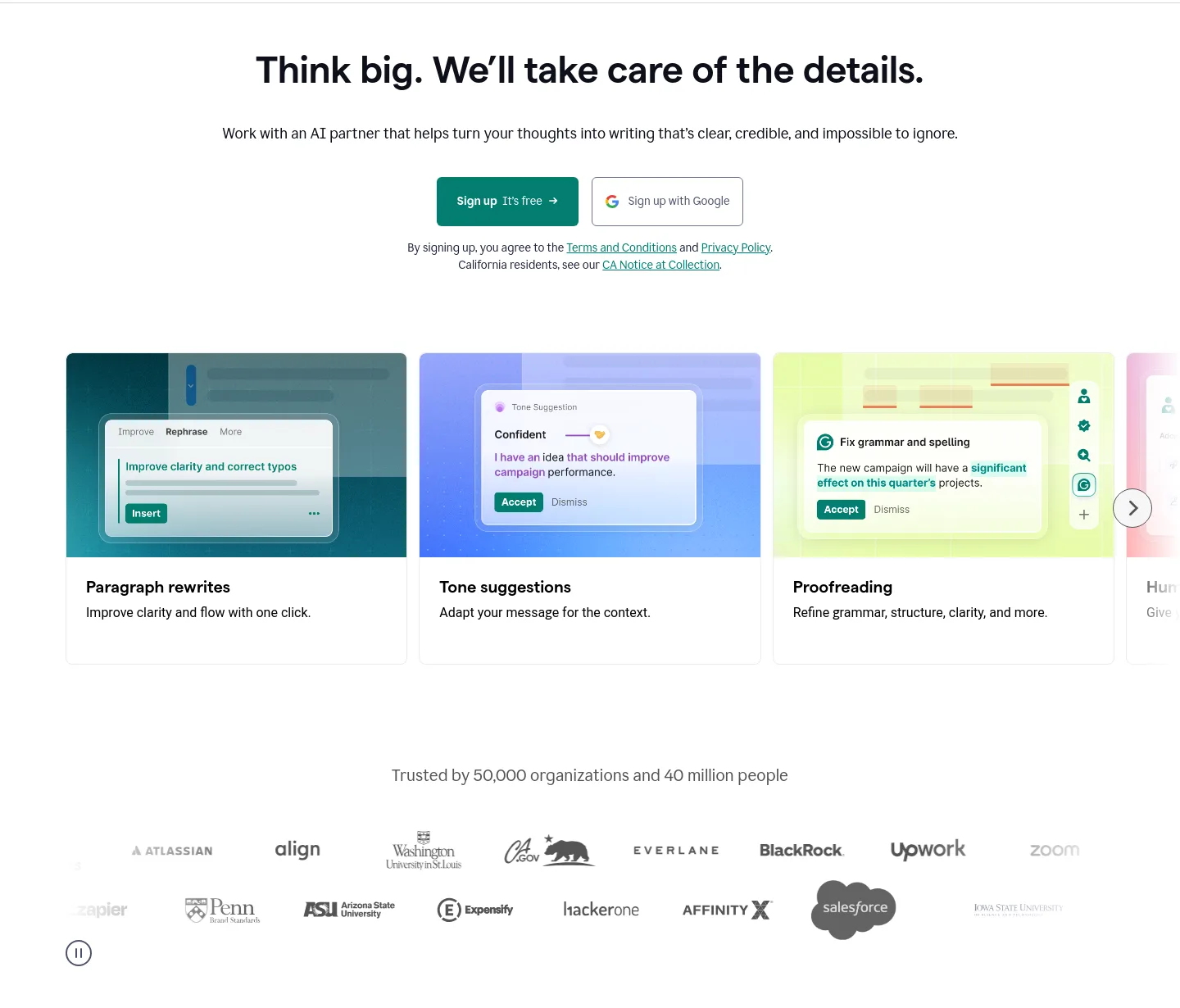 grammarly.com — a real Hero section