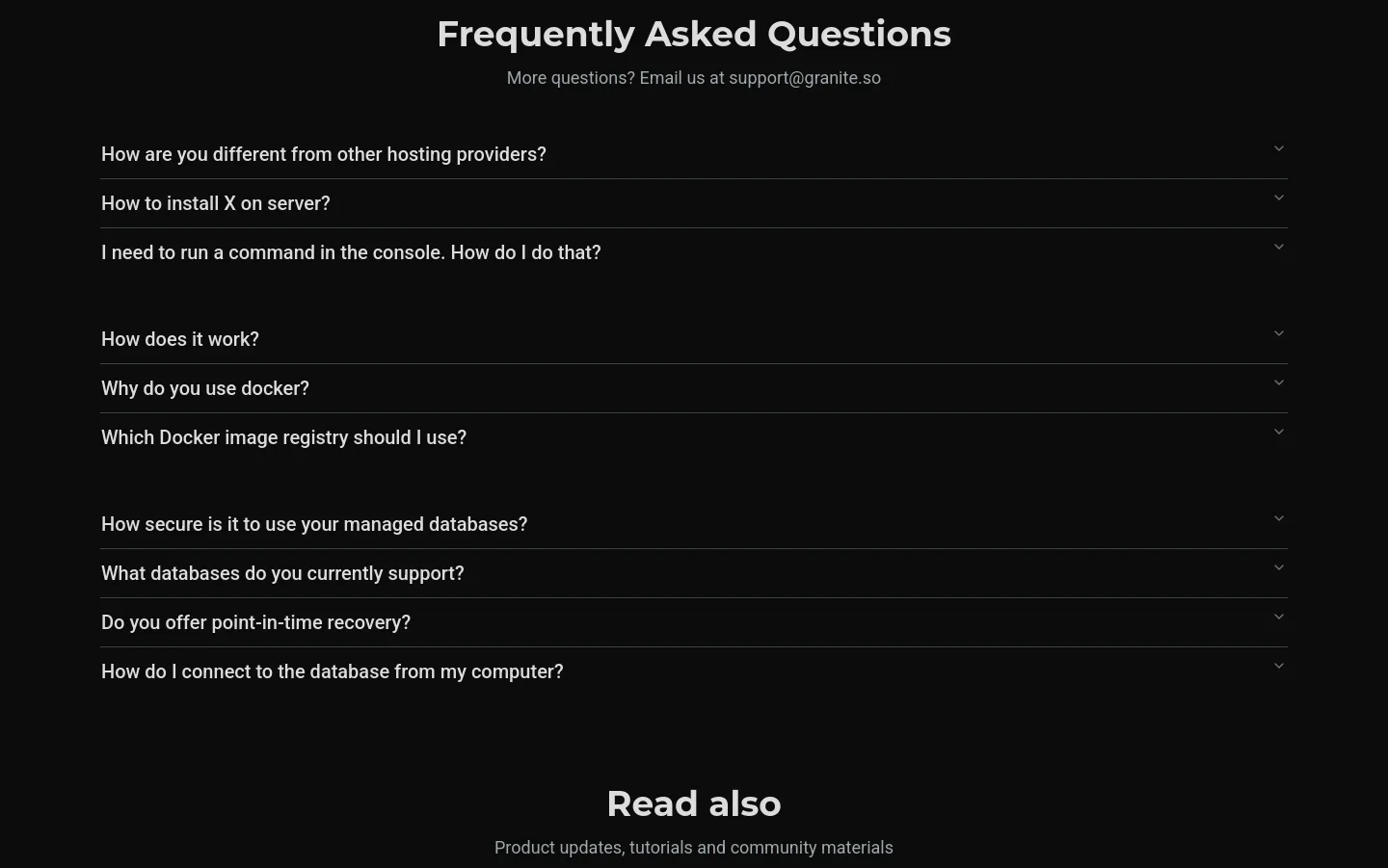 granite.so FAQ section