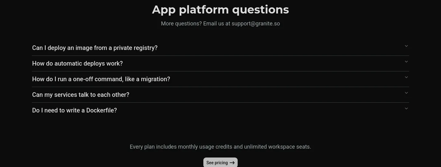 granite.so — a real FAQ section