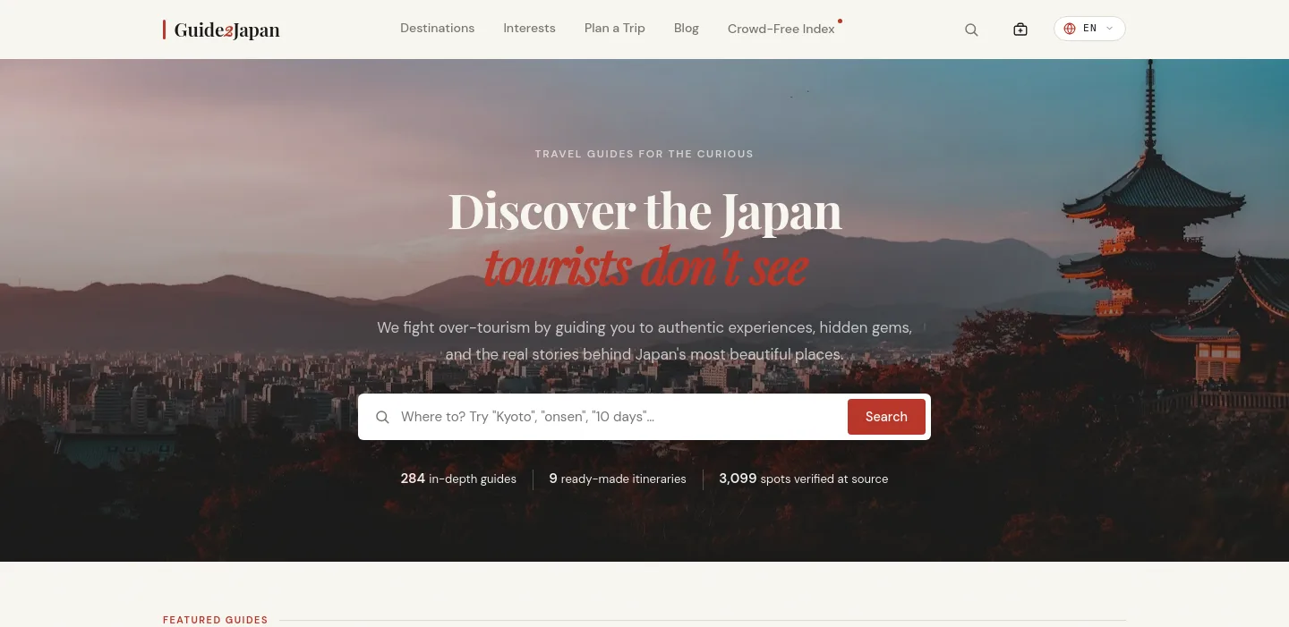 guide2japan.com — a measured funnel