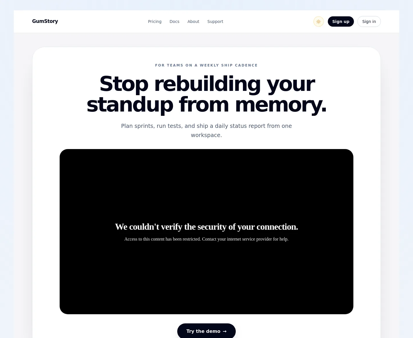 gumstory.com — a real The Objection-Handler page