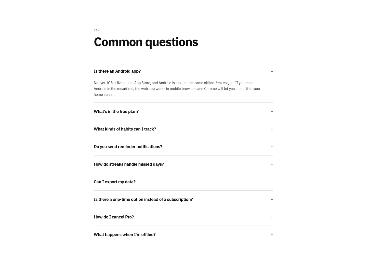 habitpocket.io FAQ section