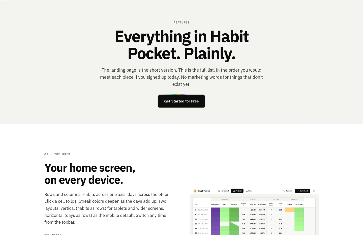 habitpocket.io Hero section