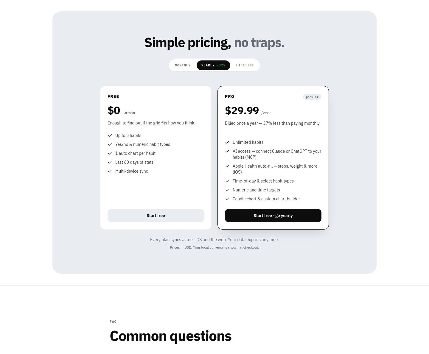 habitpocket.io — Pricing