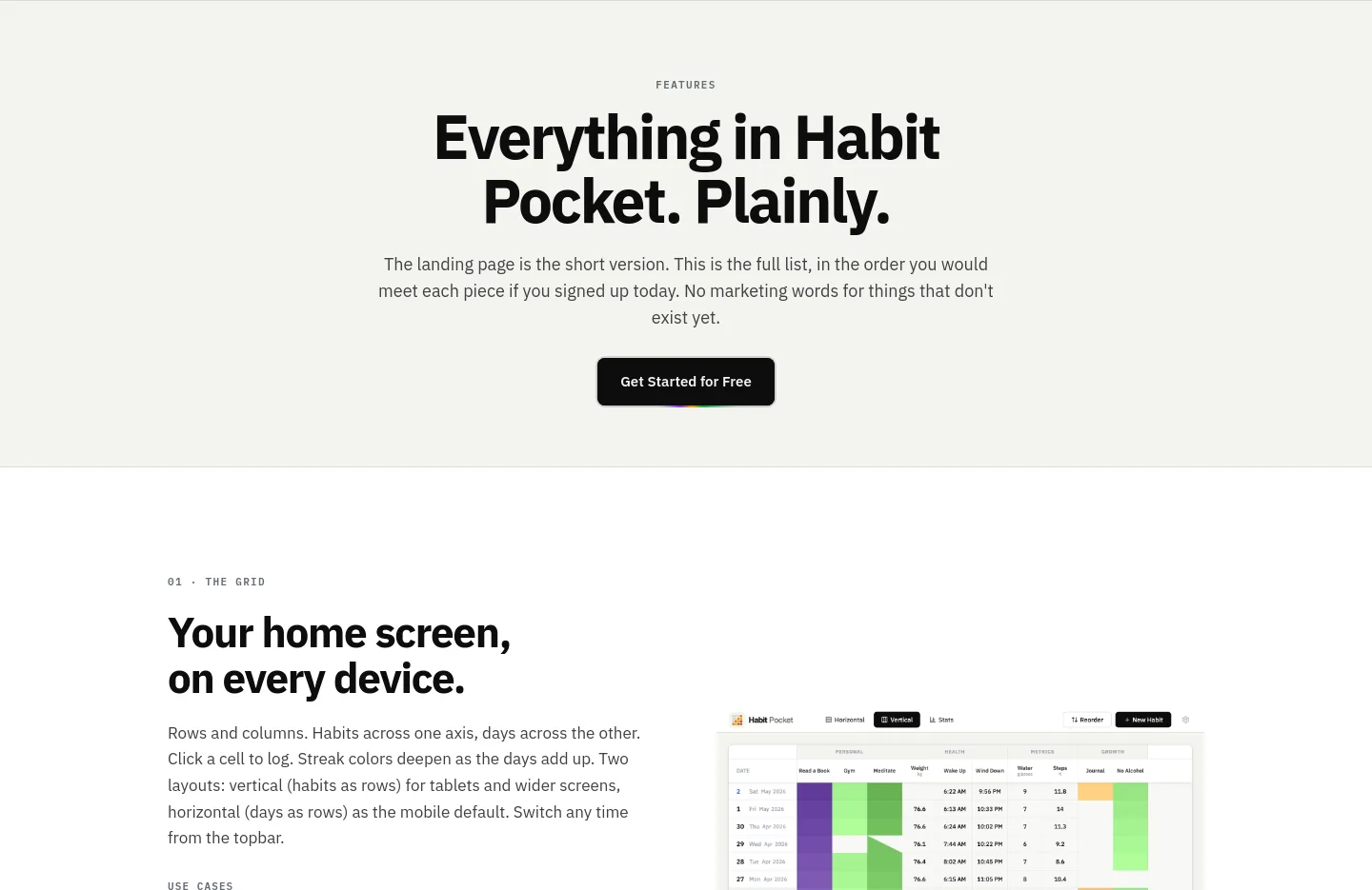 habitpocket.io — Hero