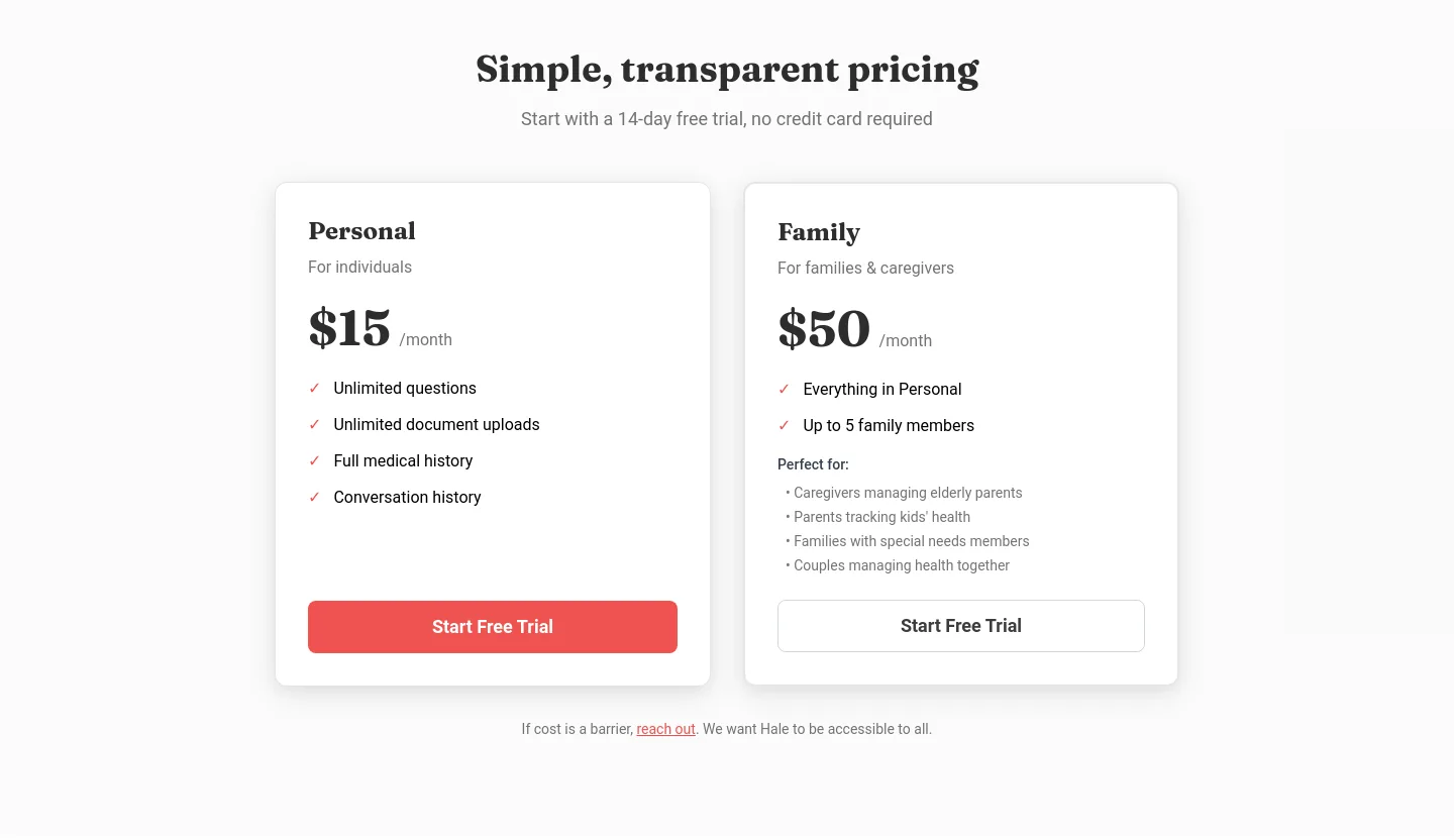 hale.med — Pricing
