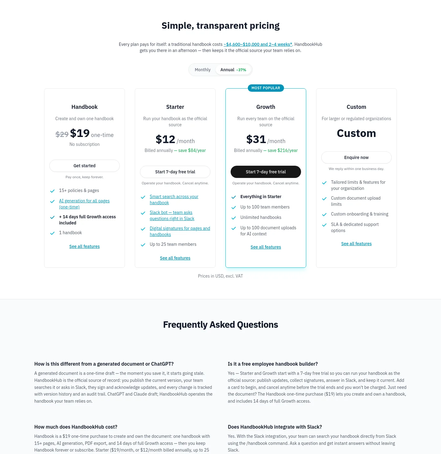 handbookhub.com — Pricing