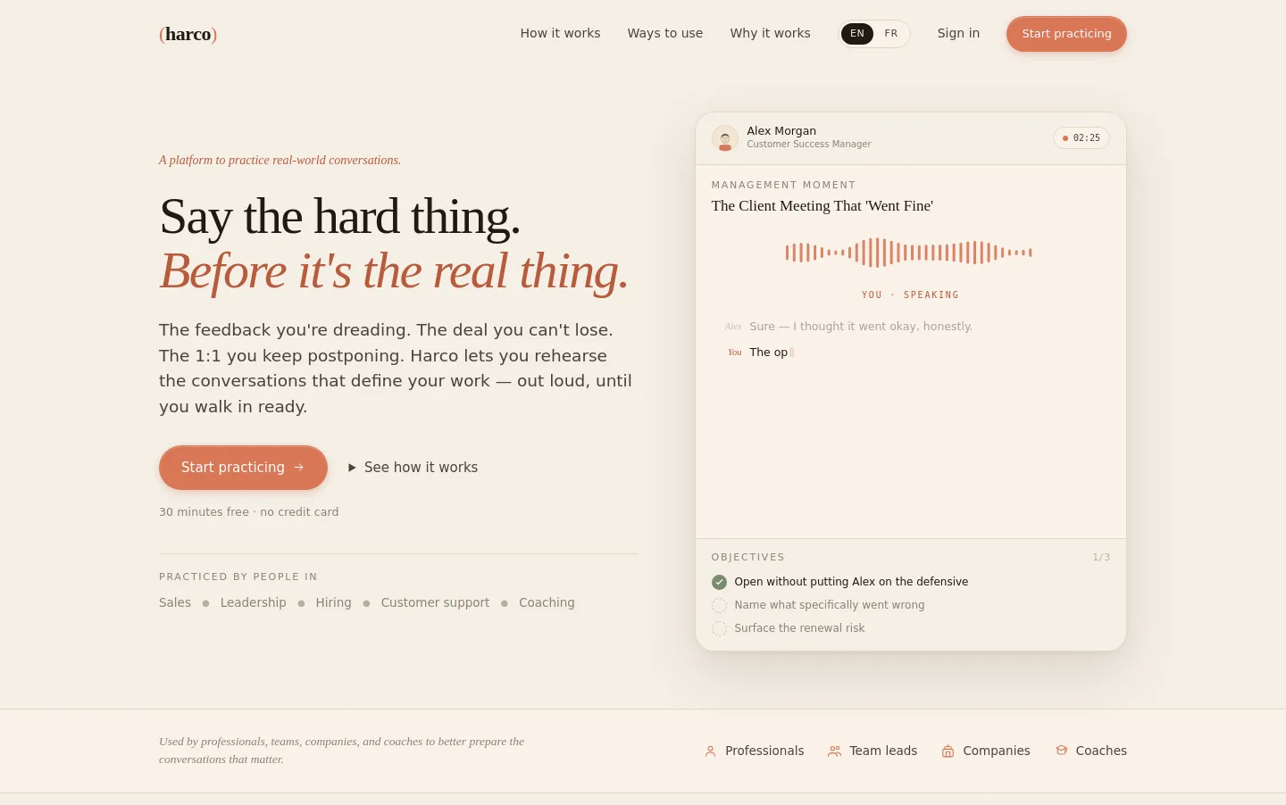 harco.ai — a measured funnel
