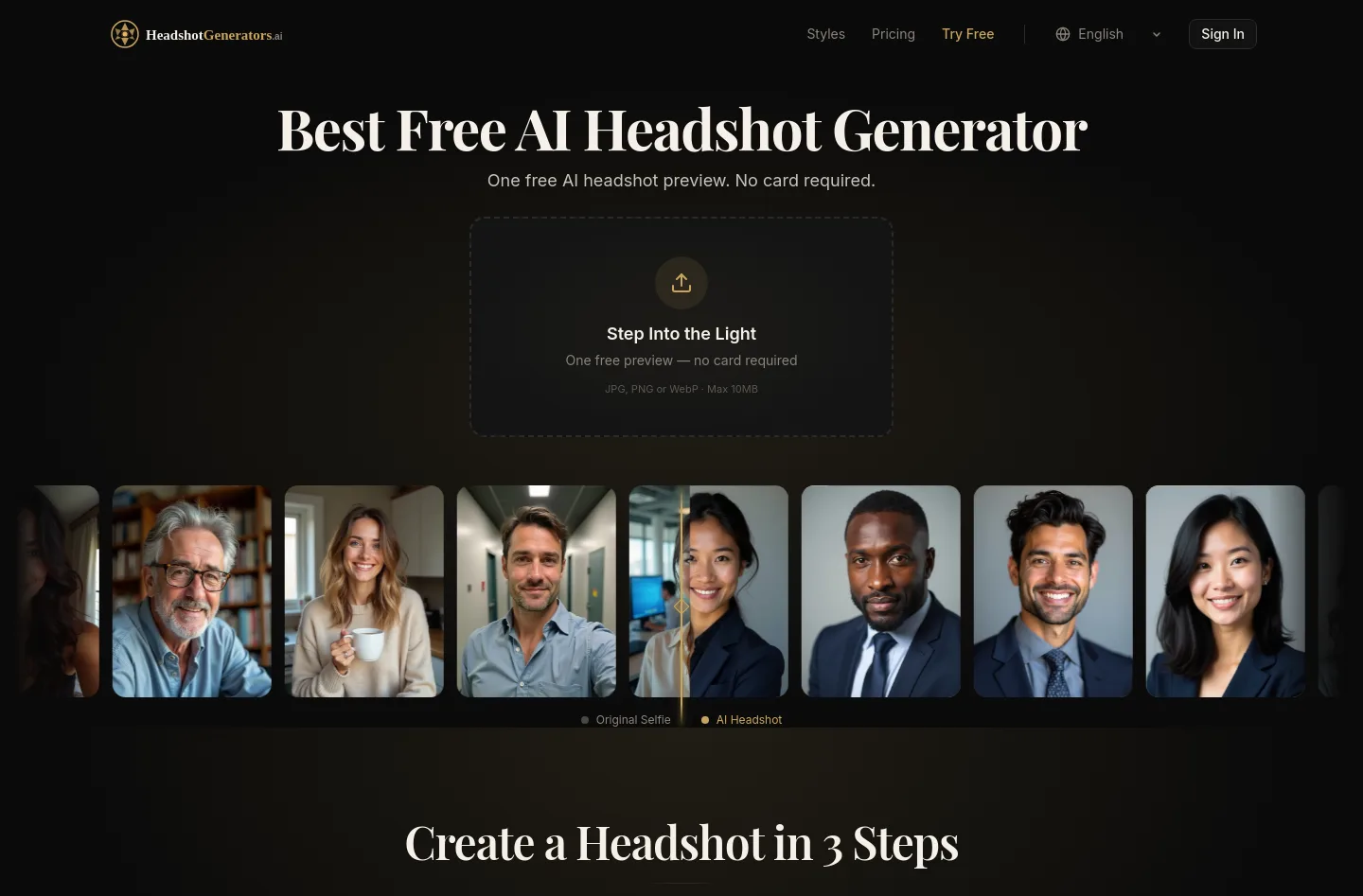 headshotgenerators.ai — a real Hero + Pricing page