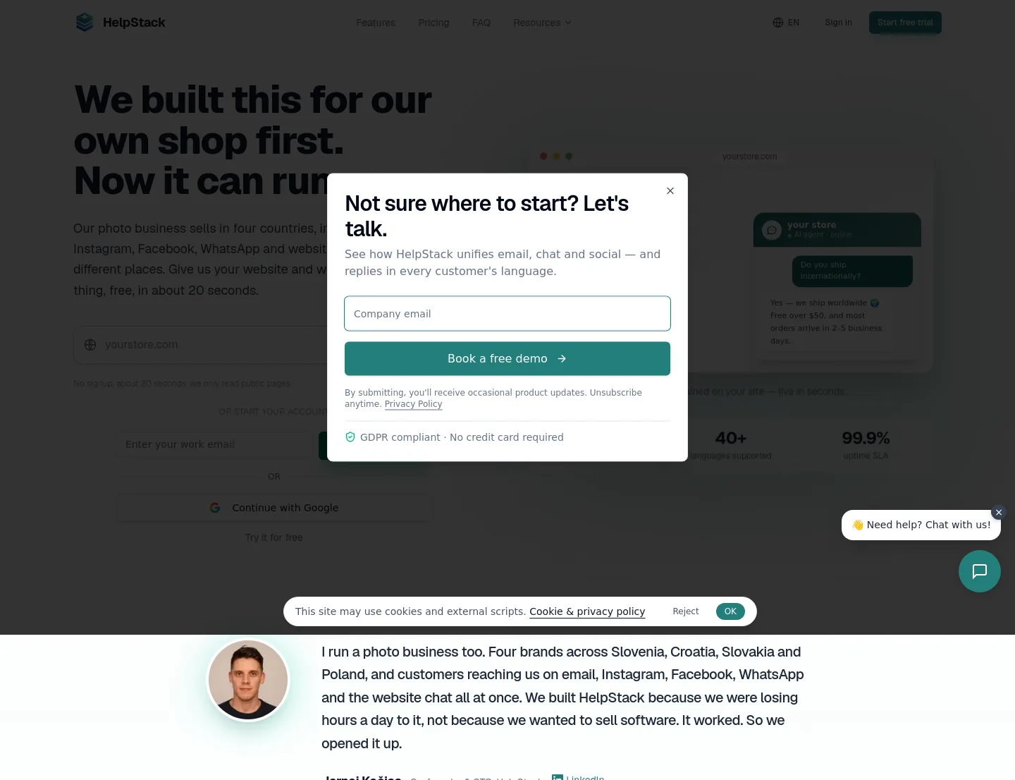 helpstack.eu — a measured funnel