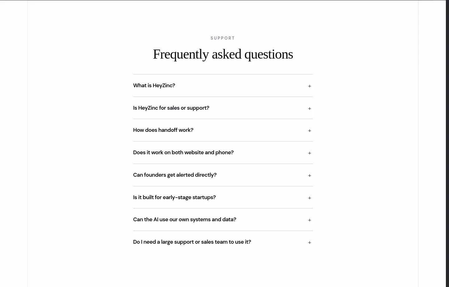 heyzinc.com FAQ section