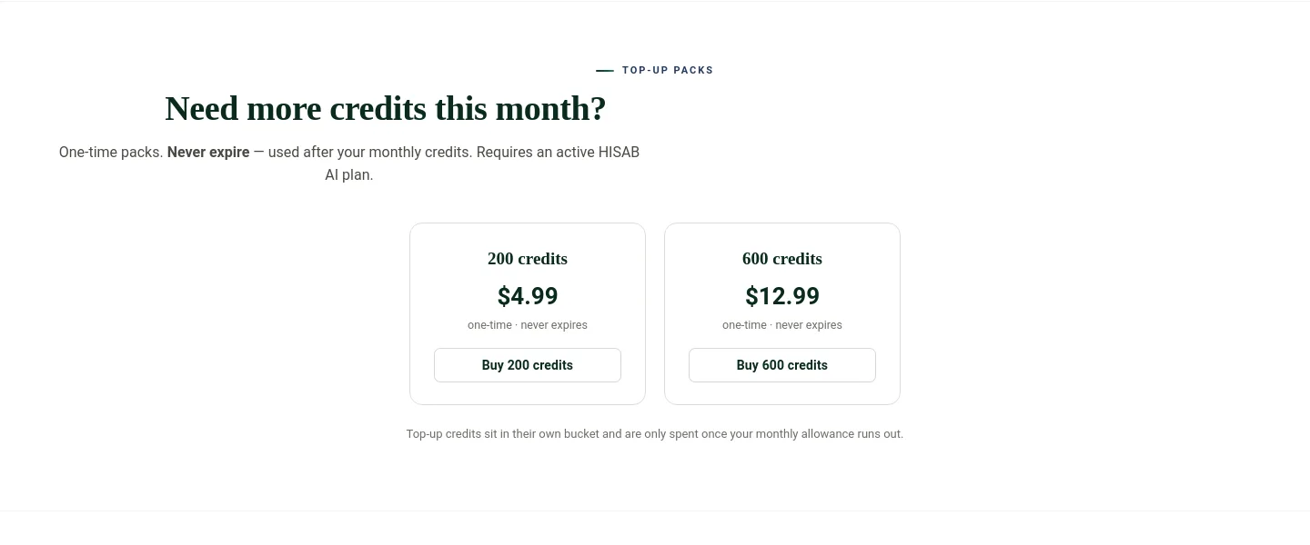 hisab360.net Pricing section