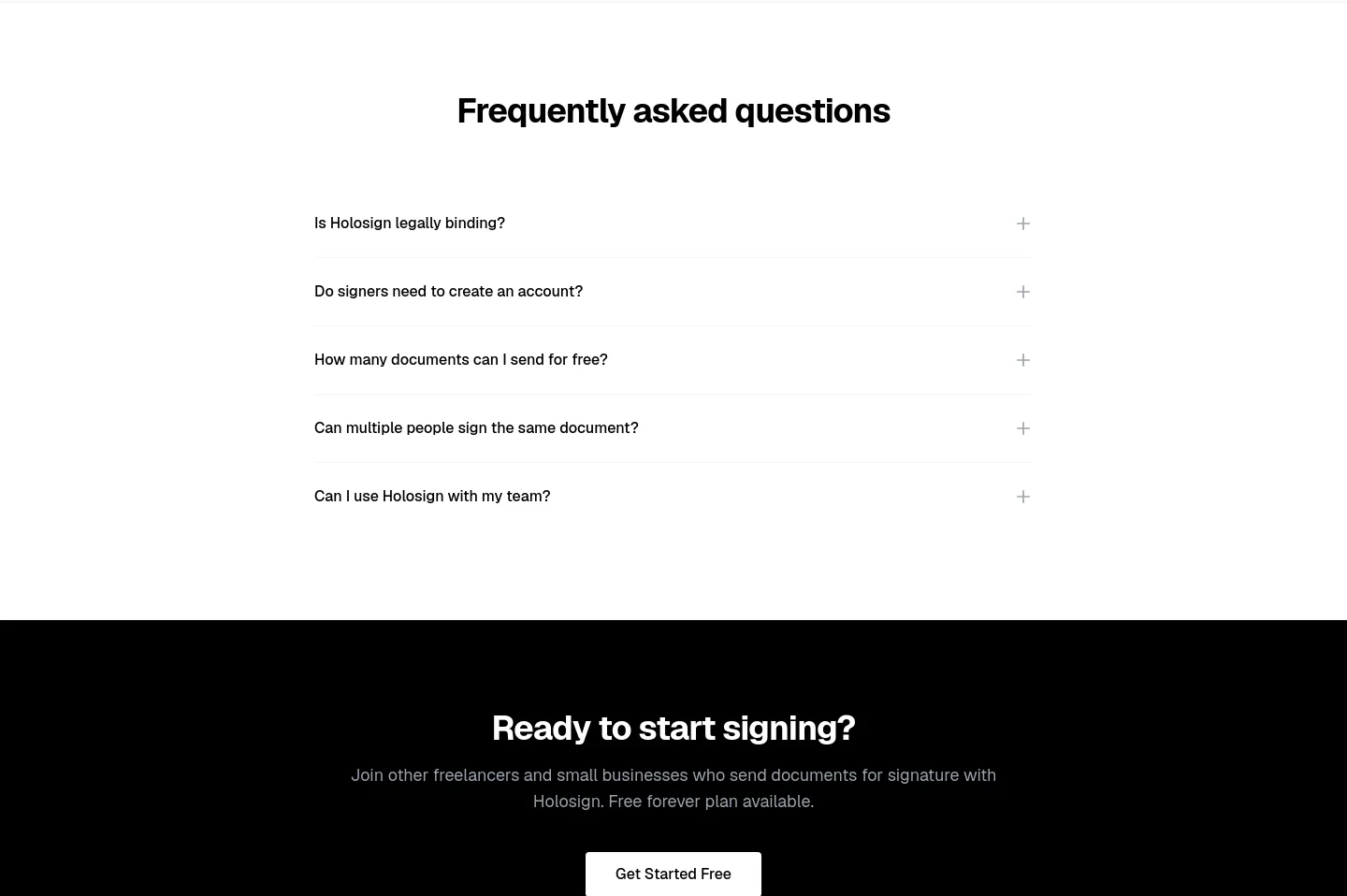 holosign.co FAQ section