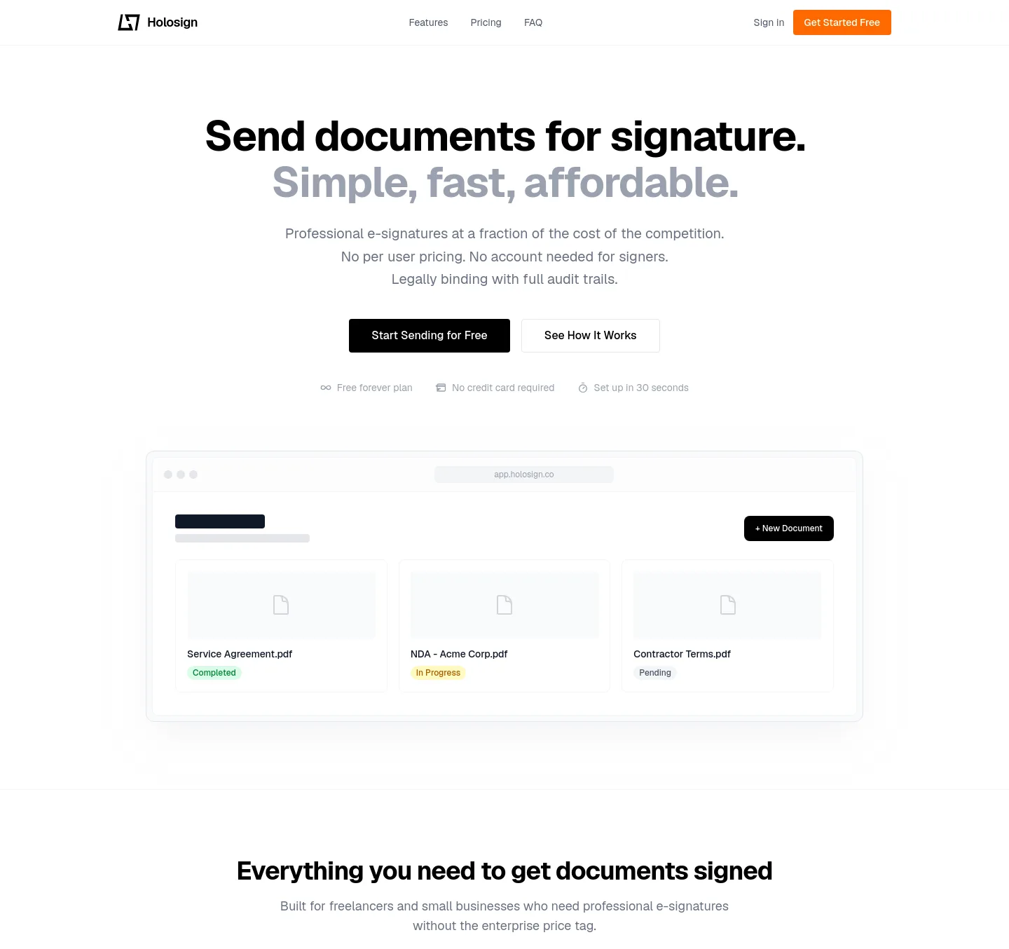 holosign.co — a measured funnel