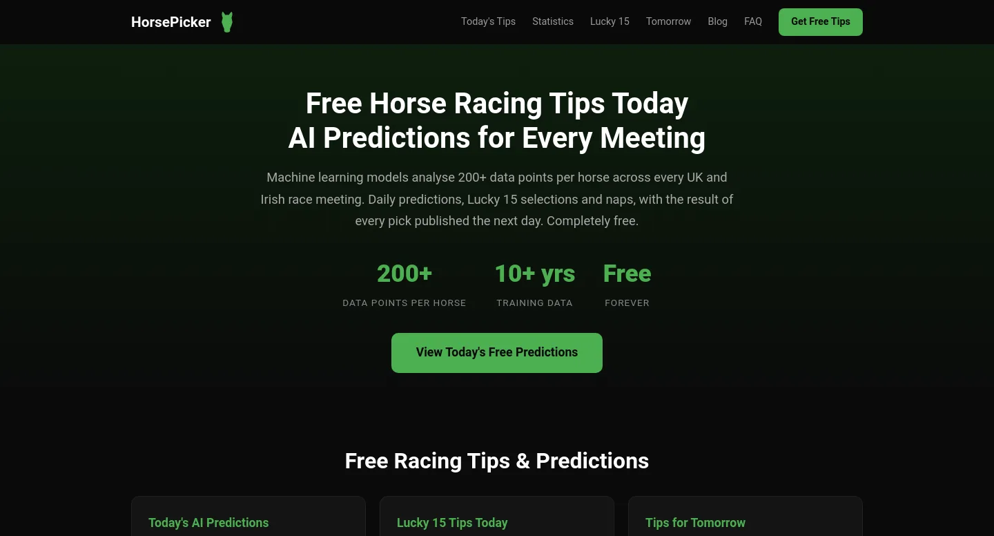 horsepicker.net — Hero + Comparison + FAQ