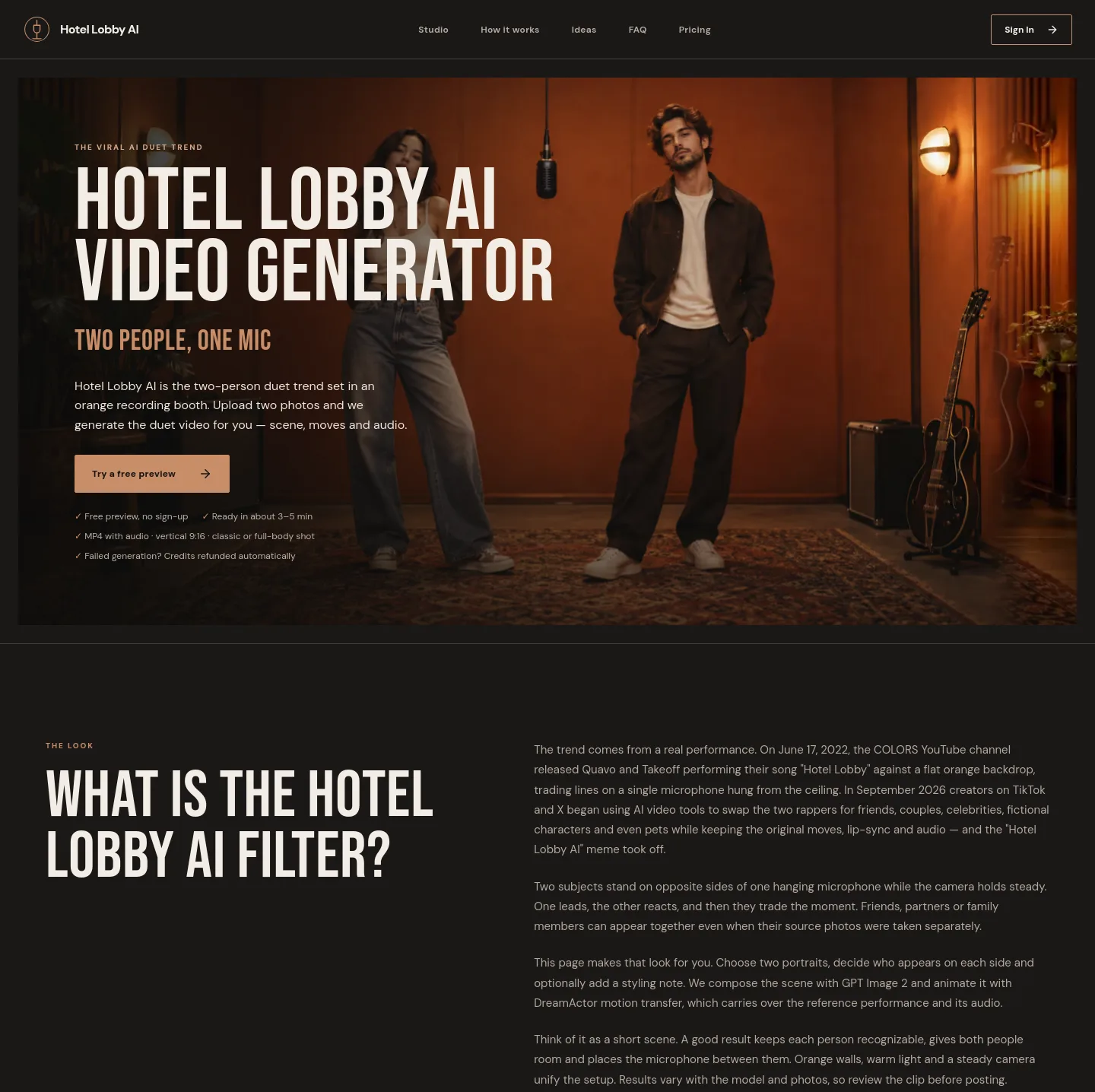 hotel-lobby.org — a measured funnel
