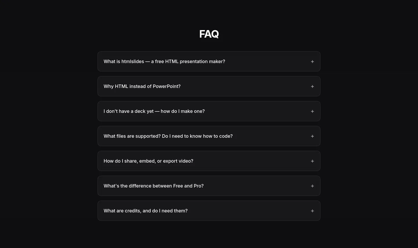 htmlslides.ai FAQ section