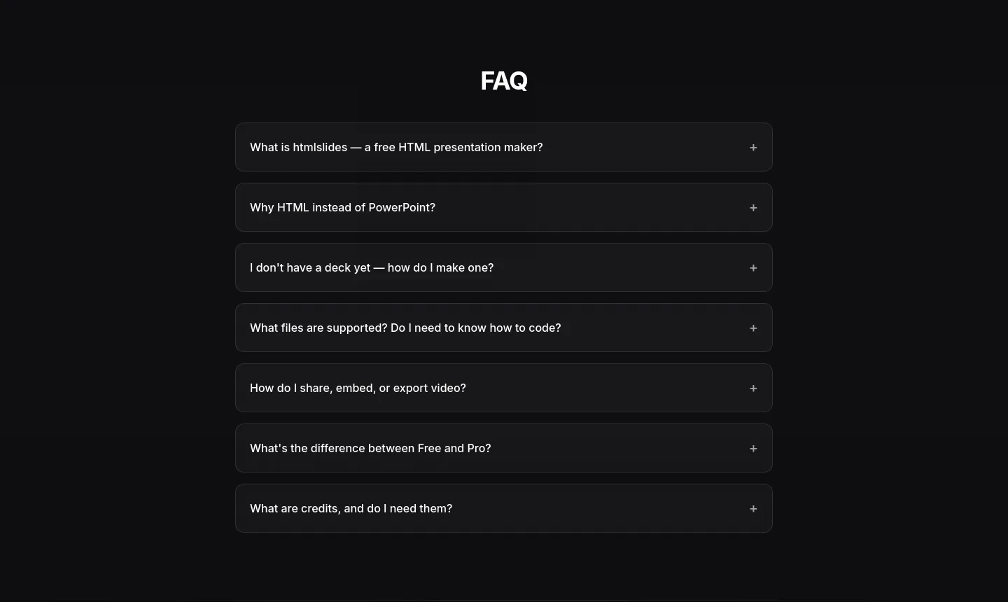 htmlslides.ai — FAQ